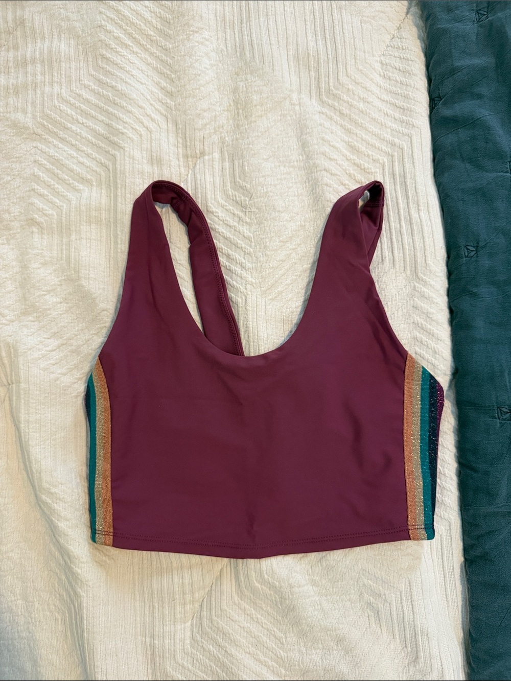 Spiritual Gangster Maroon Racerback Crop Bralette with Striped Accents